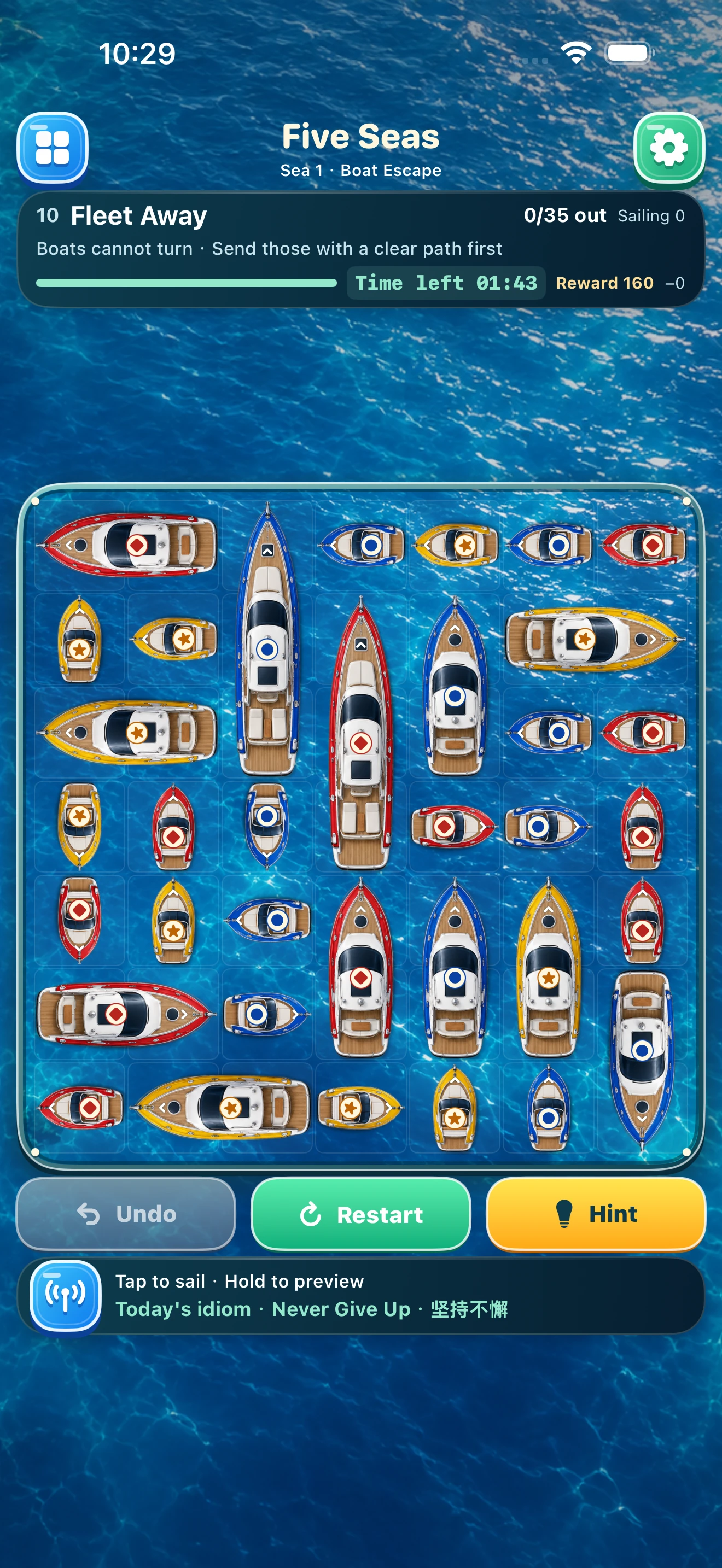 Boat Escape gameplay with a crowded fleet