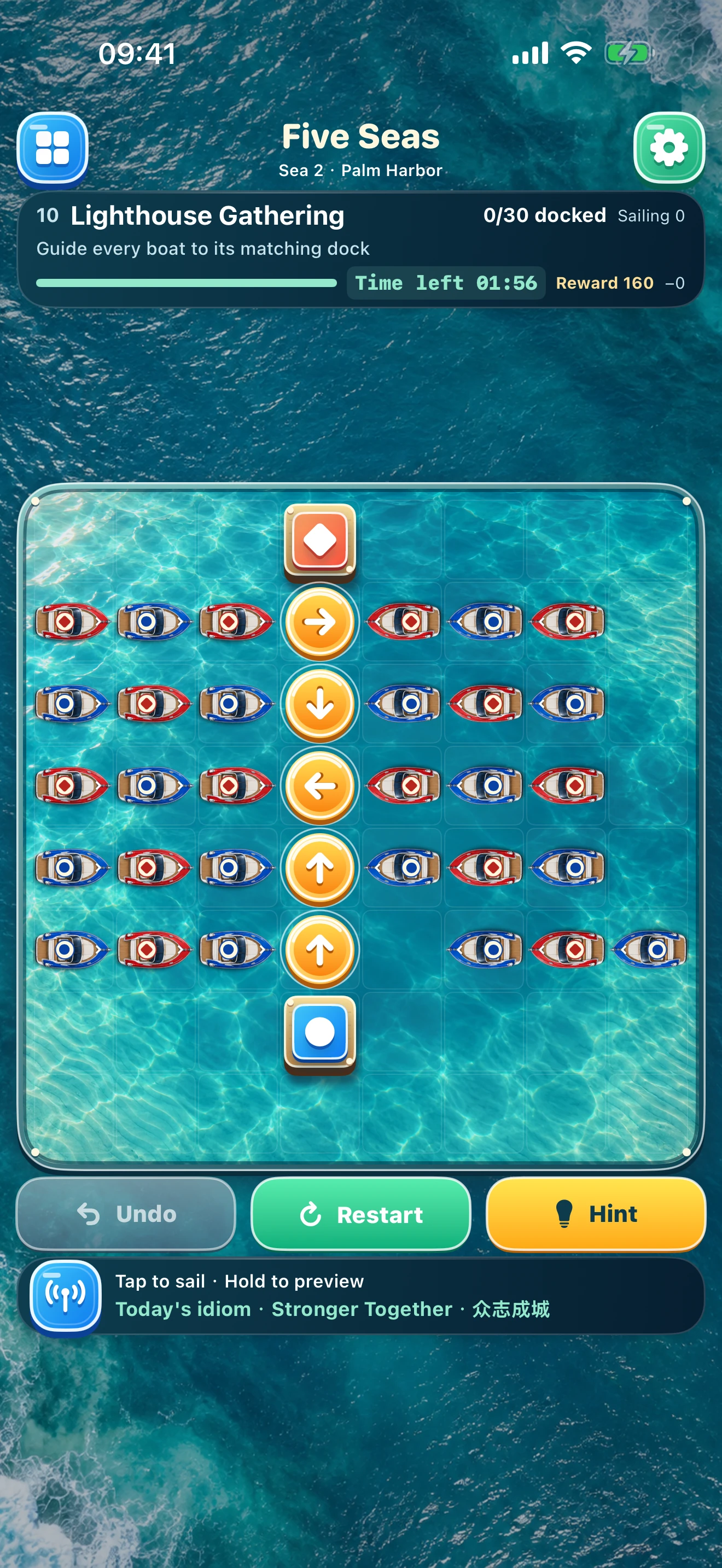 Palm Harbor gameplay with route markers and two matching docks