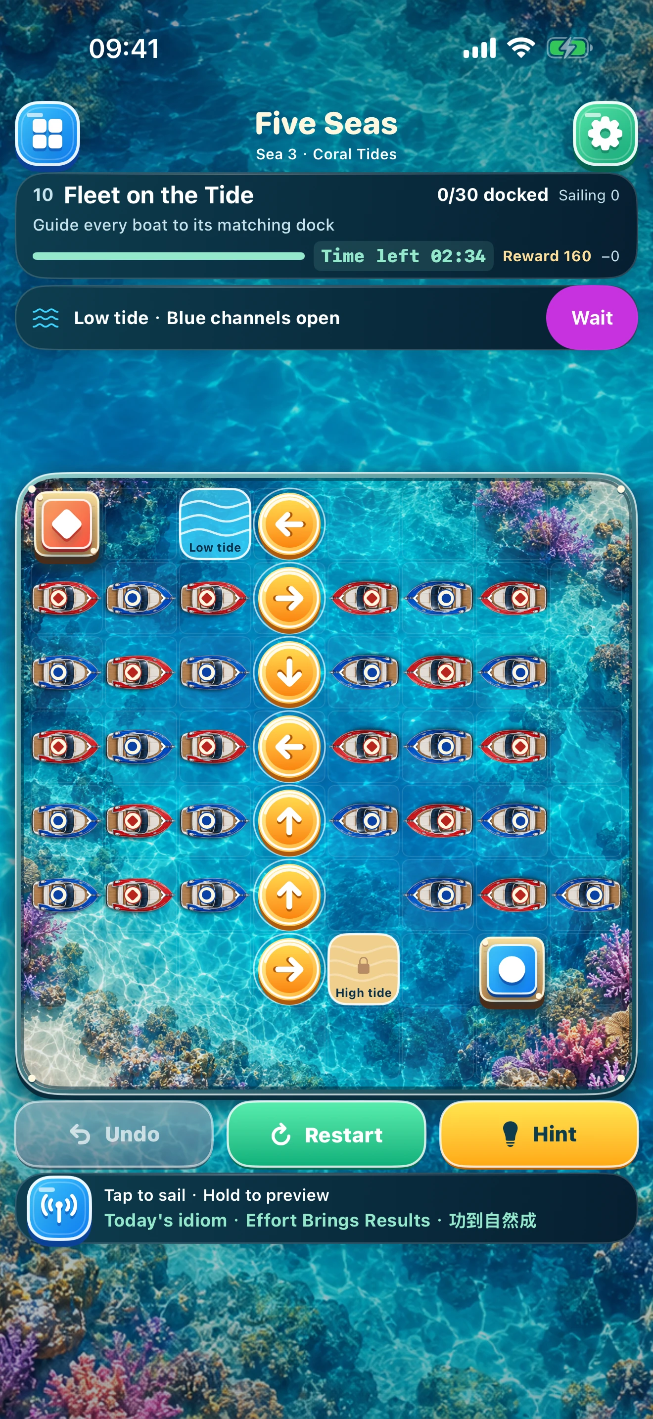 Coral Tides gameplay with low-tide and high-tide channels